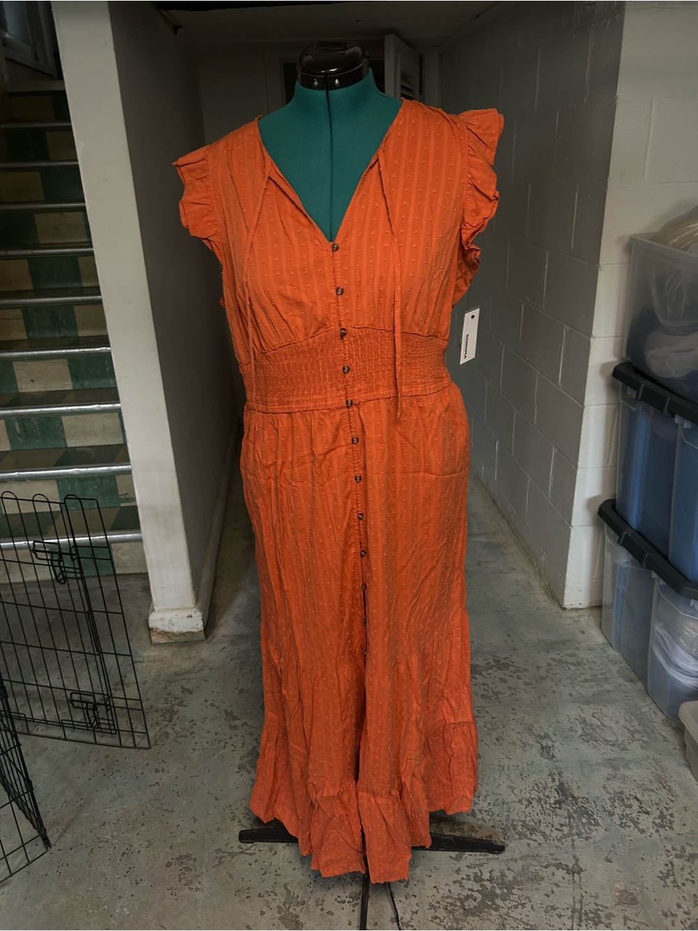 Sonoma Orange Button-Front Maxi Dress with Smocked Waist Size XXL Womens